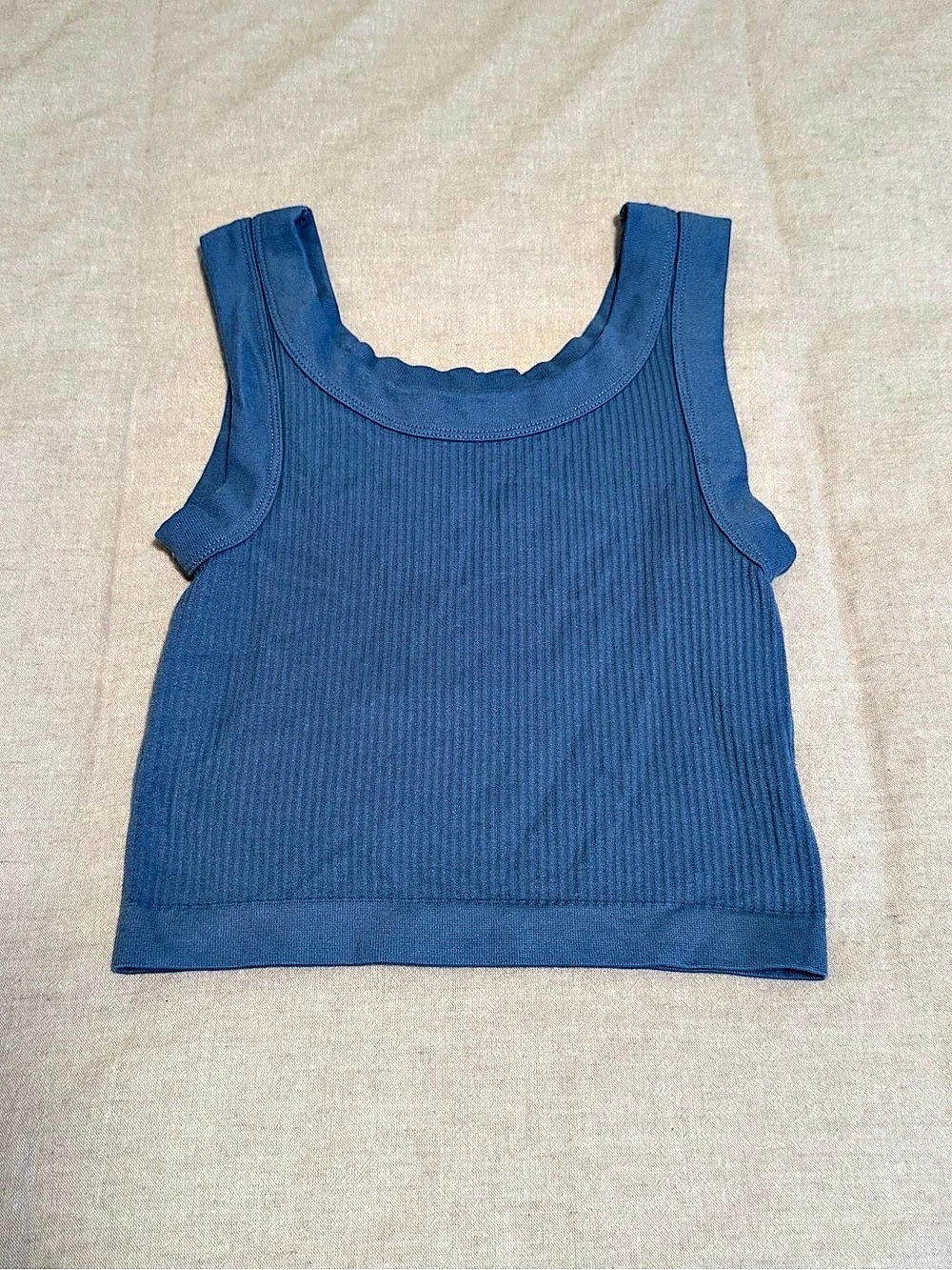 Out From Under Ribbed Scallop-Edge Seamless Tank Top Blue XS/S